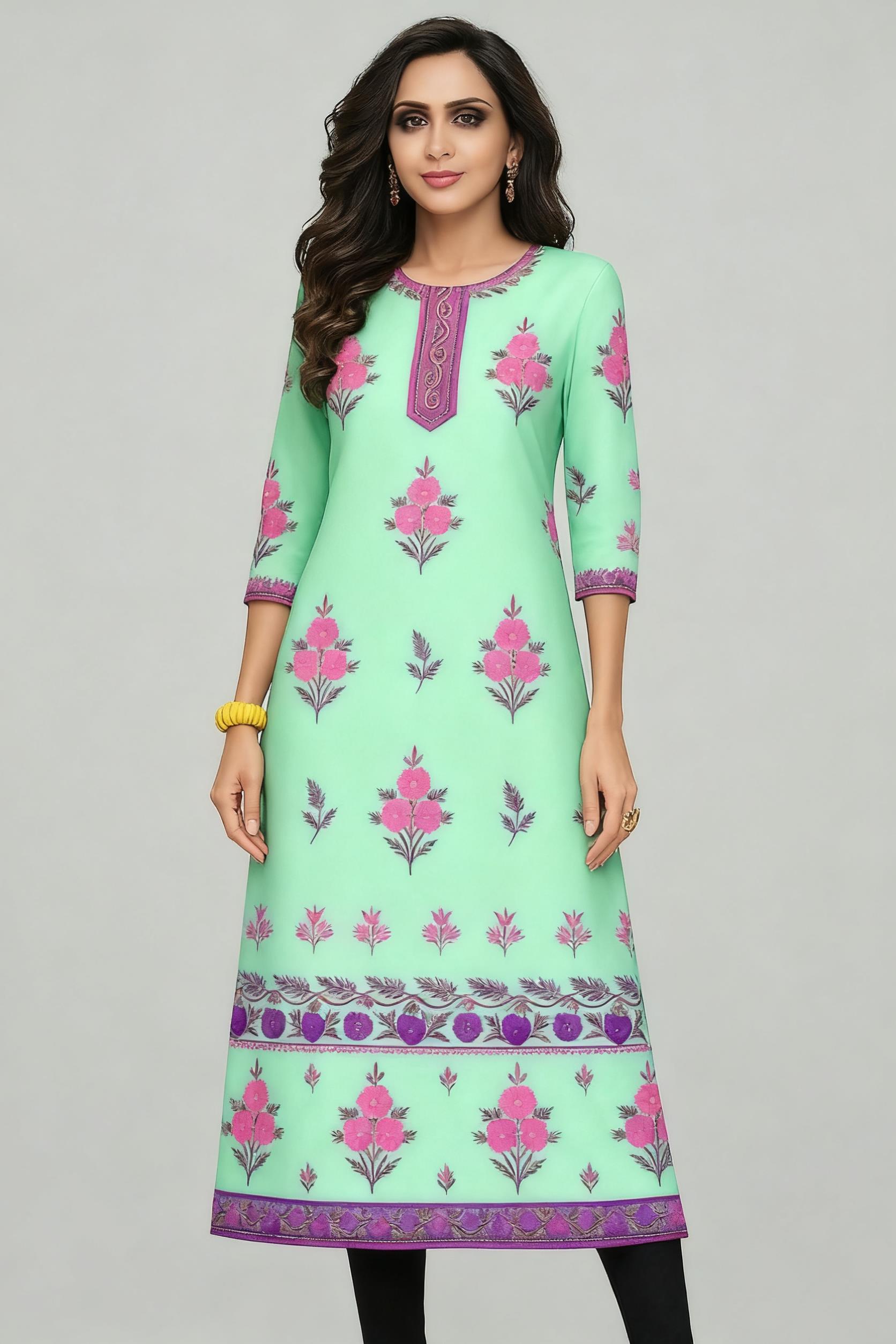 Muçulmano kurt flores moda fem - Ethnic Fashion Kurtis avaliação e preço