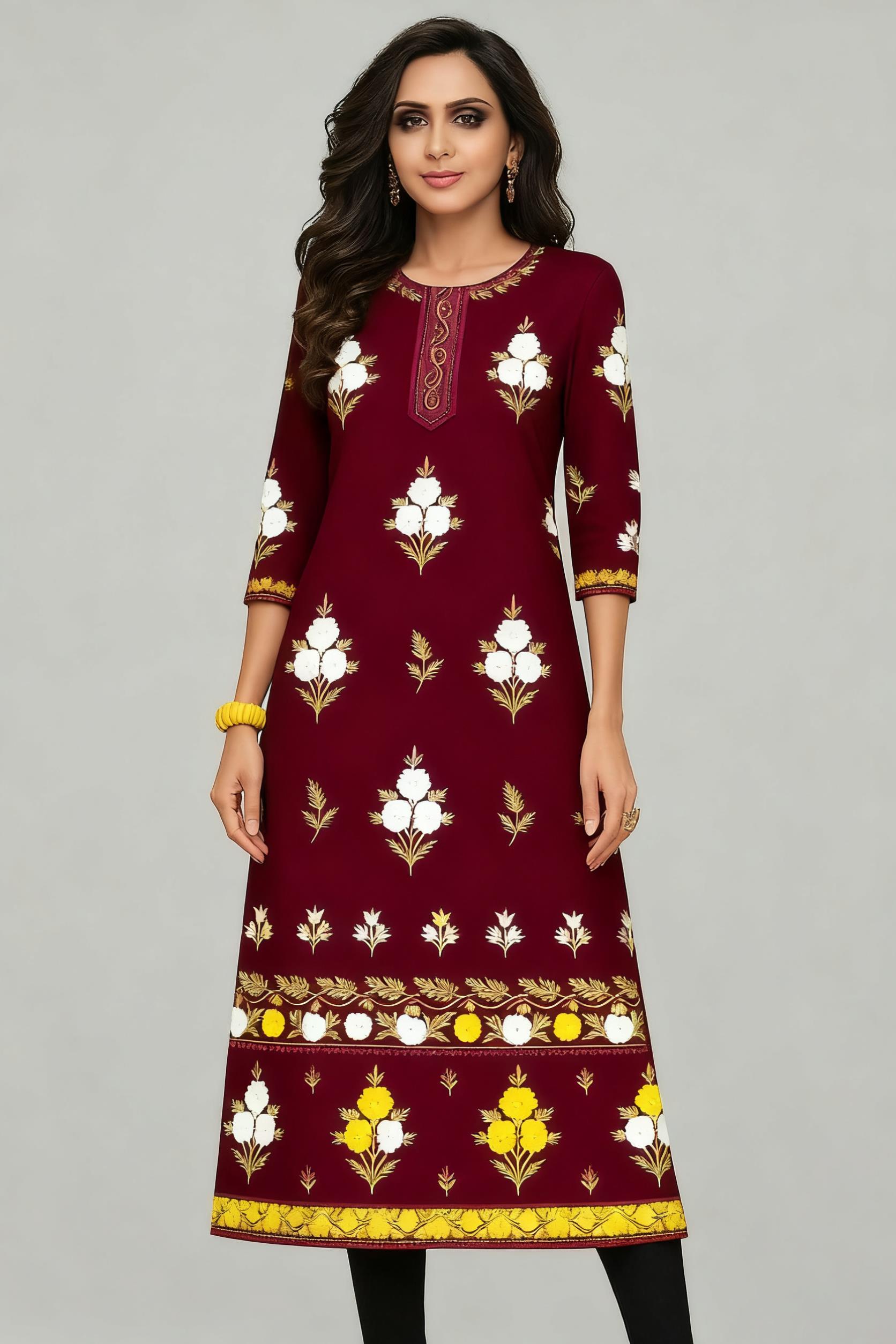 Muçulmano kurt flores moda fem - Ethnic Fashion Kurtis avaliação e preço